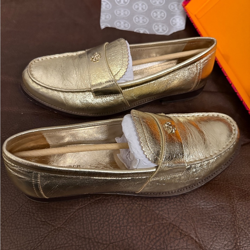 Tory Burch Metallic Gold Loafers